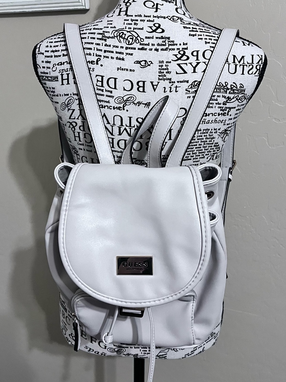 GUESS Light Gray Mini Drawstring Backpack - Picture 5 of 5